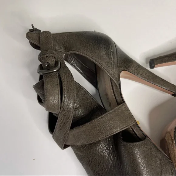 Prada Brown Suede Leather Cutout Peep-toe Stiletto Heels Platform Sz 37 Italy - Picture 10 of 14